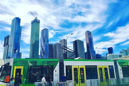 skyline Melbourne tram