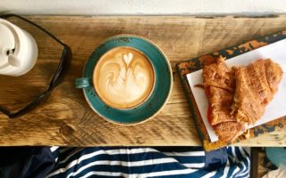 sugar bowl, coffee art, croissant