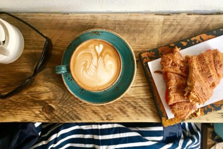 sugar bowl, coffee art, croissant